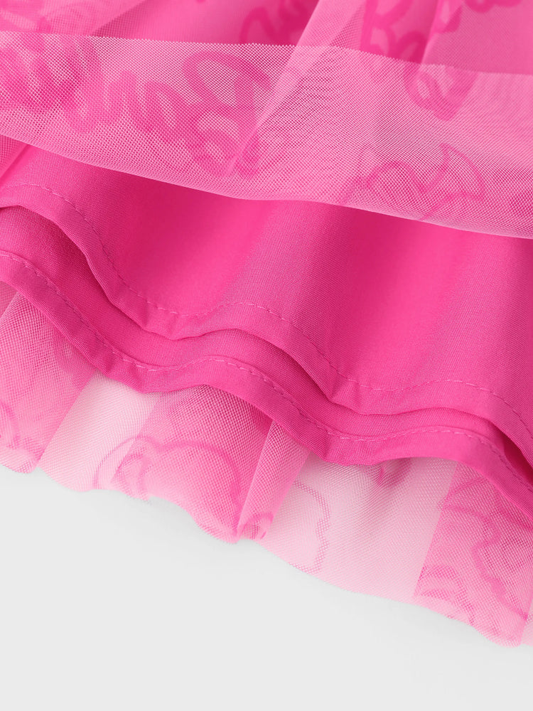 Ensemble 2 pièces Barbie pour petite fille, haut à manches longues en crêpe de coton et pantalon imprimé, rose vif