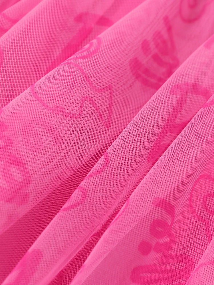 Ensemble 2 pièces Barbie pour petite fille, haut à manches longues en crêpe de coton et pantalon imprimé, rose vif