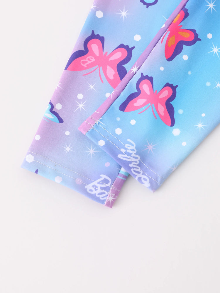 Barbie Toddler Girl 2pcs Cotton Crepe Long-sleeve Top and Printed Pants Sets White