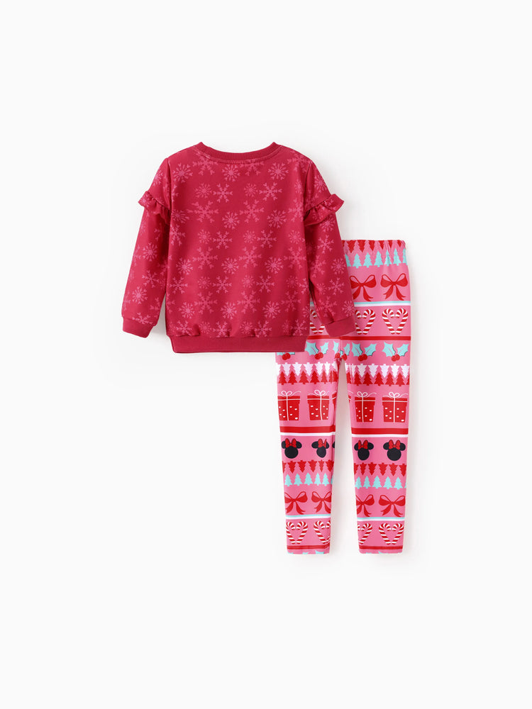 Conjunto de sudadera y leggings con volantes de Mickey y sus amigos de Disney para niñas pequeñas/niñas, color rojo claro, 2 piezas