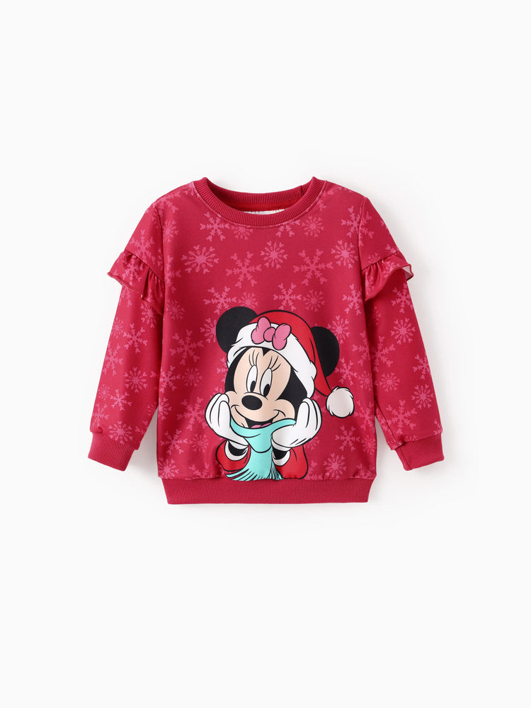Conjunto de sudadera y leggings con volantes de Mickey y sus amigos de Disney para niñas pequeñas/niñas, color rojo claro, 2 piezas