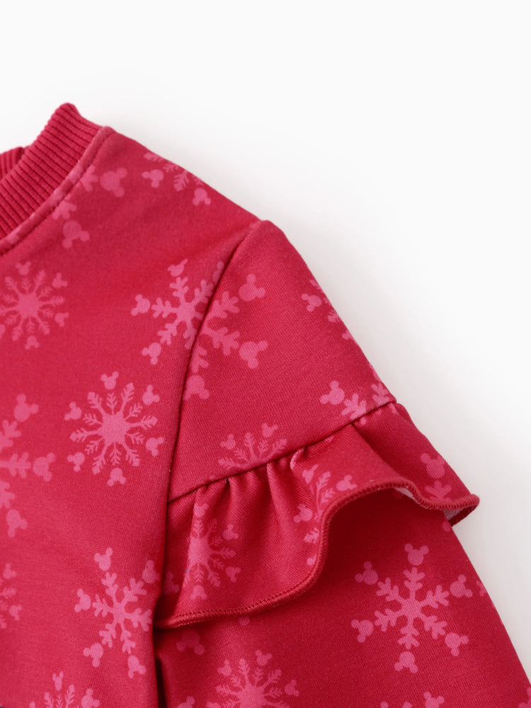 Conjunto de sudadera y leggings con volantes de Mickey y sus amigos de Disney para niñas pequeñas/niñas, color rojo claro, 2 piezas