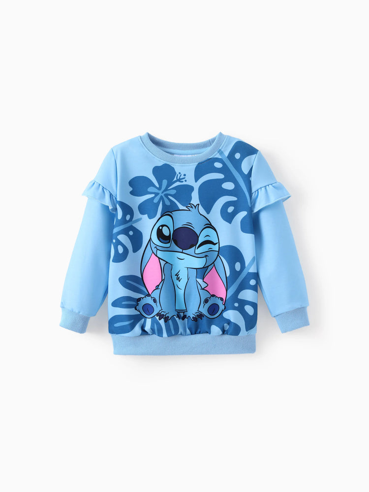 Disney Stitch Toddler/Kids Girl Stitch Ruffled Floral Print Top and Pants Set Blue