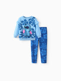 Disney Stitch Toddler/Kids Girl Stitch Ruffled Floral Print Top and Pants Set Blue