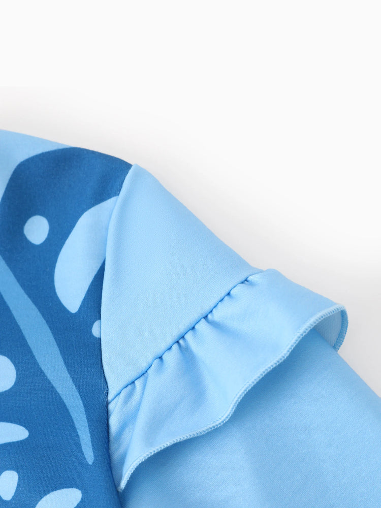 Disney Stitch Toddler/Kids Girl Stitch Ruffled Floral Print Top and Pants Set Blue