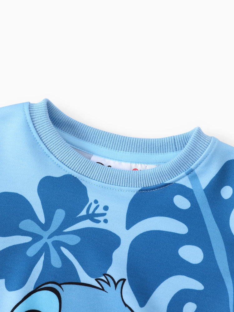 Disney Stitch Toddler/Kids Girl Stitch Ruffled Floral Print Top and Pants Set Blue