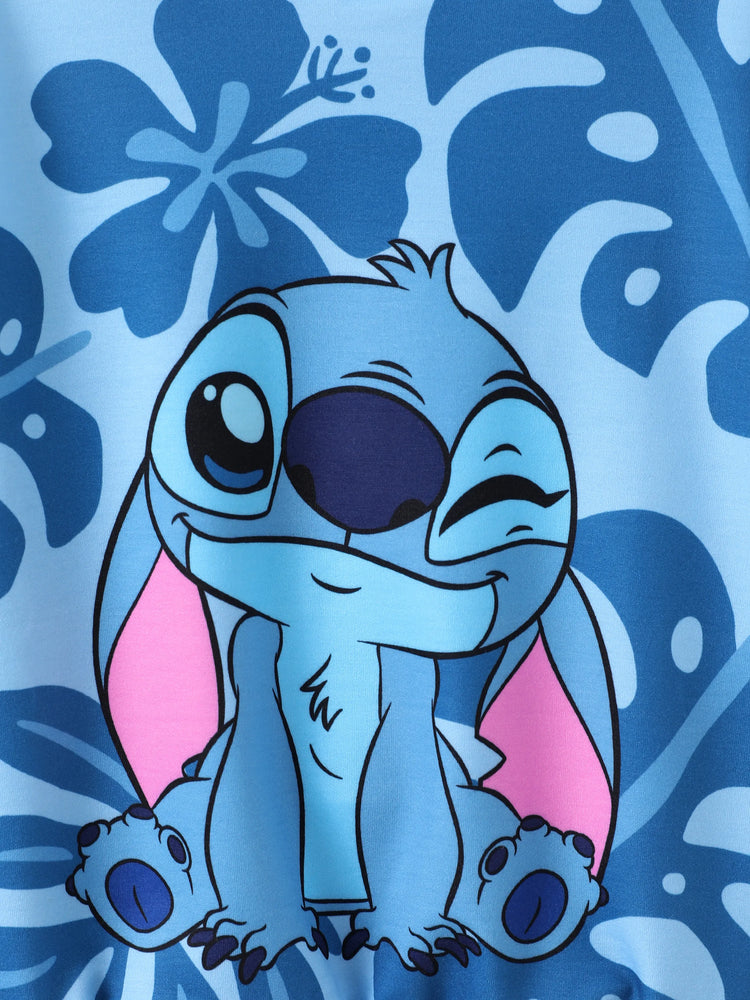 Disney Stitch Toddler/Kids Girl Stitch Ruffled Floral Print Top and Pants Set Blue