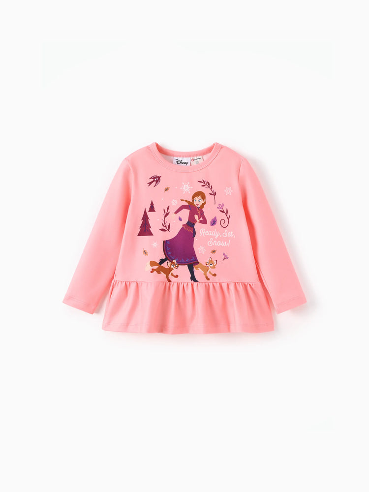 Ensemble 2 pièces haut à volants et leggings à imprimé floral Anna pour petite fille Disney La Reine des Neiges, rouge