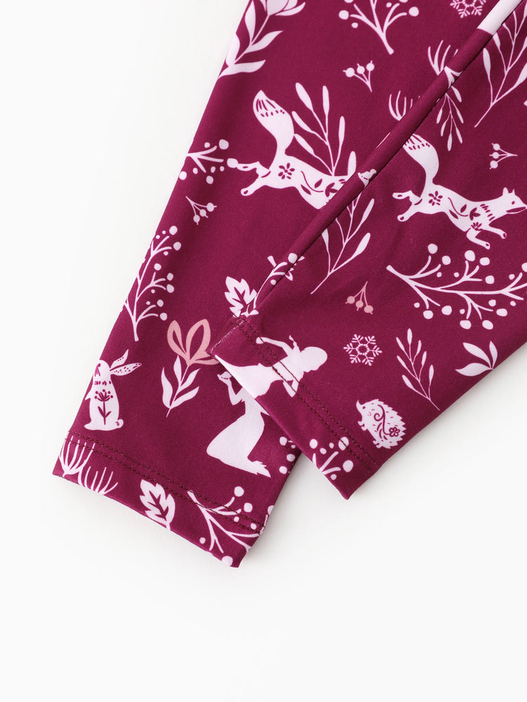 Ensemble 2 pièces haut à volants et leggings à imprimé floral Anna pour petite fille Disney La Reine des Neiges, rouge