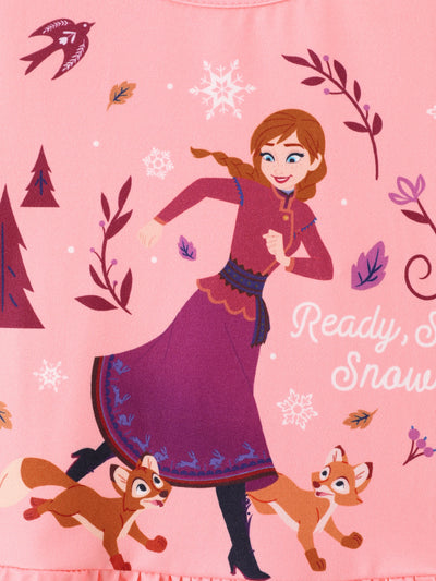 Disney Frozen Toddler Girl 2pcs Anna Floral Print Ruffle Top and Leggings Set Red