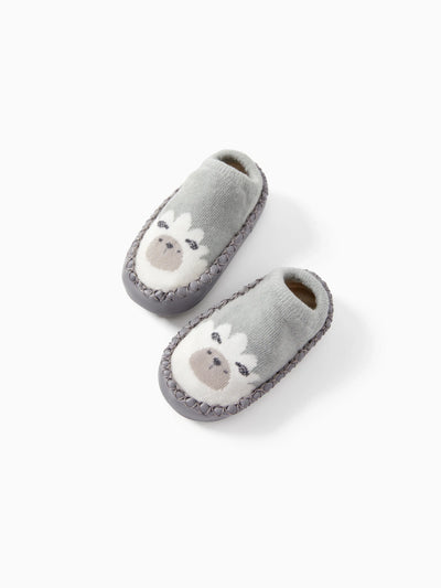 Chaussettes antidérapantes pour bébé à imprimé animal, grises