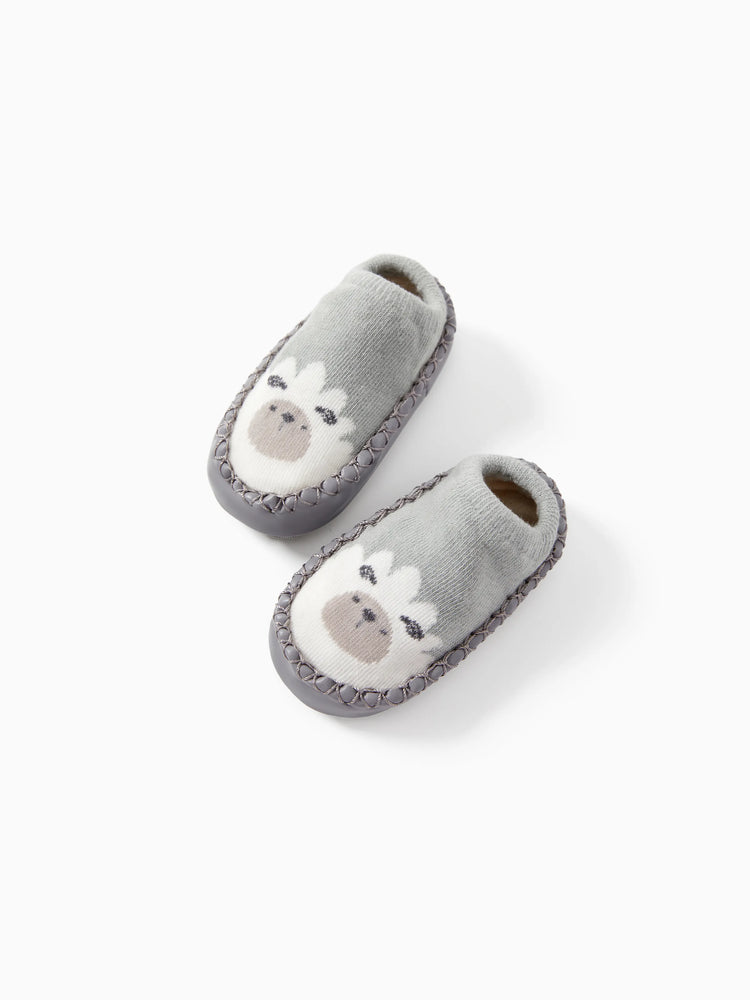Chaussettes antidérapantes pour bébé à imprimé animal, grises