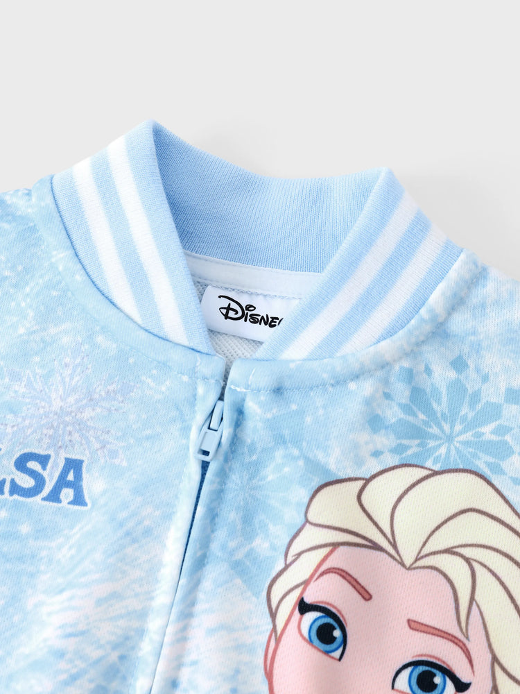 Blouson aviateur imprimé flocons de neige Elsa Disney La Reine des Neiges pour petite fille, bleu