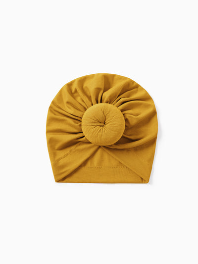 Bonnet pour nouveau-né à nœud solide et doux pour bébé/enfant, couleur gingembre