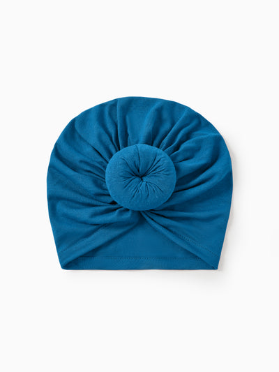 Bonnet de nouveau-né à nœud solide pour bébé/enfant, bleu