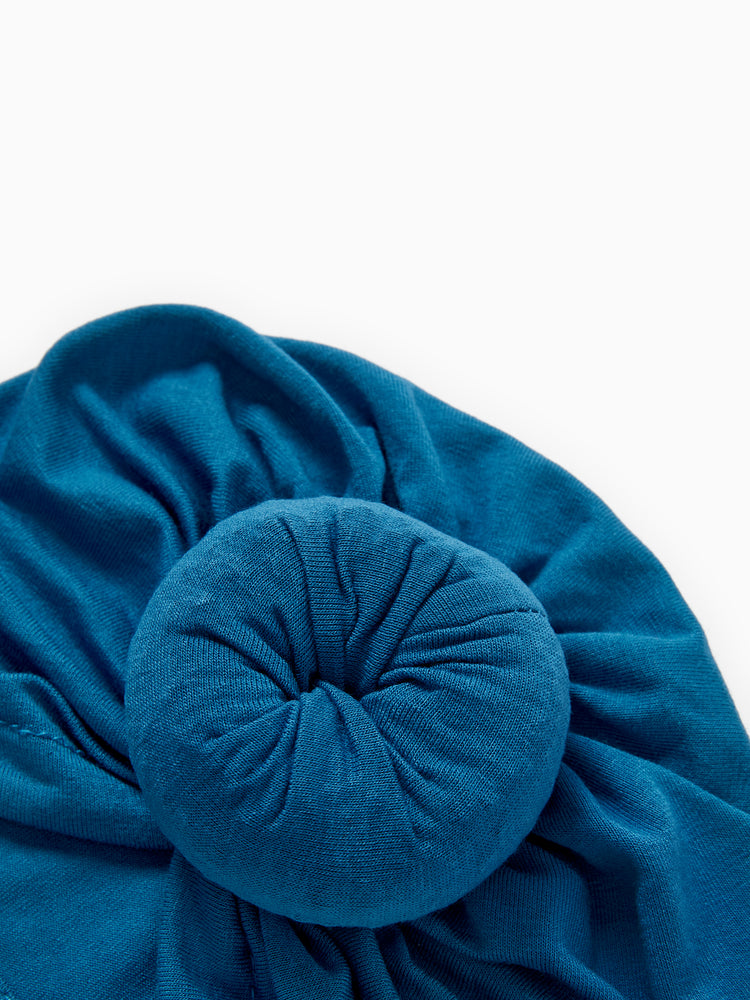 Bonnet de nouveau-né à nœud solide pour bébé/enfant, bleu
