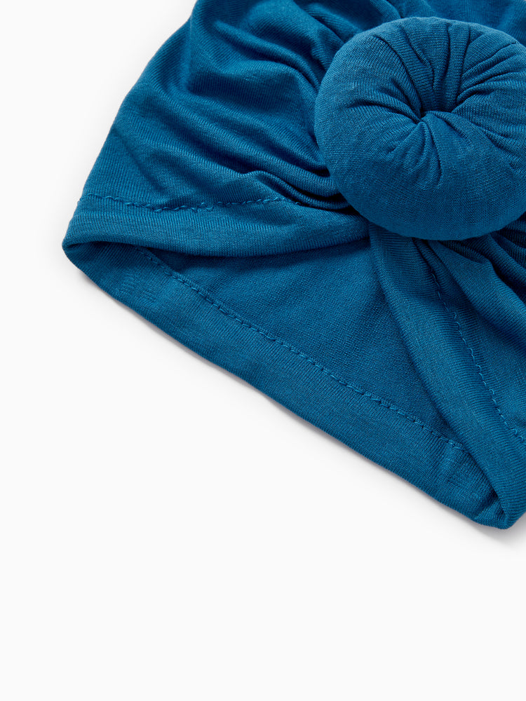 Bonnet de nouveau-né à nœud solide pour bébé/enfant, bleu