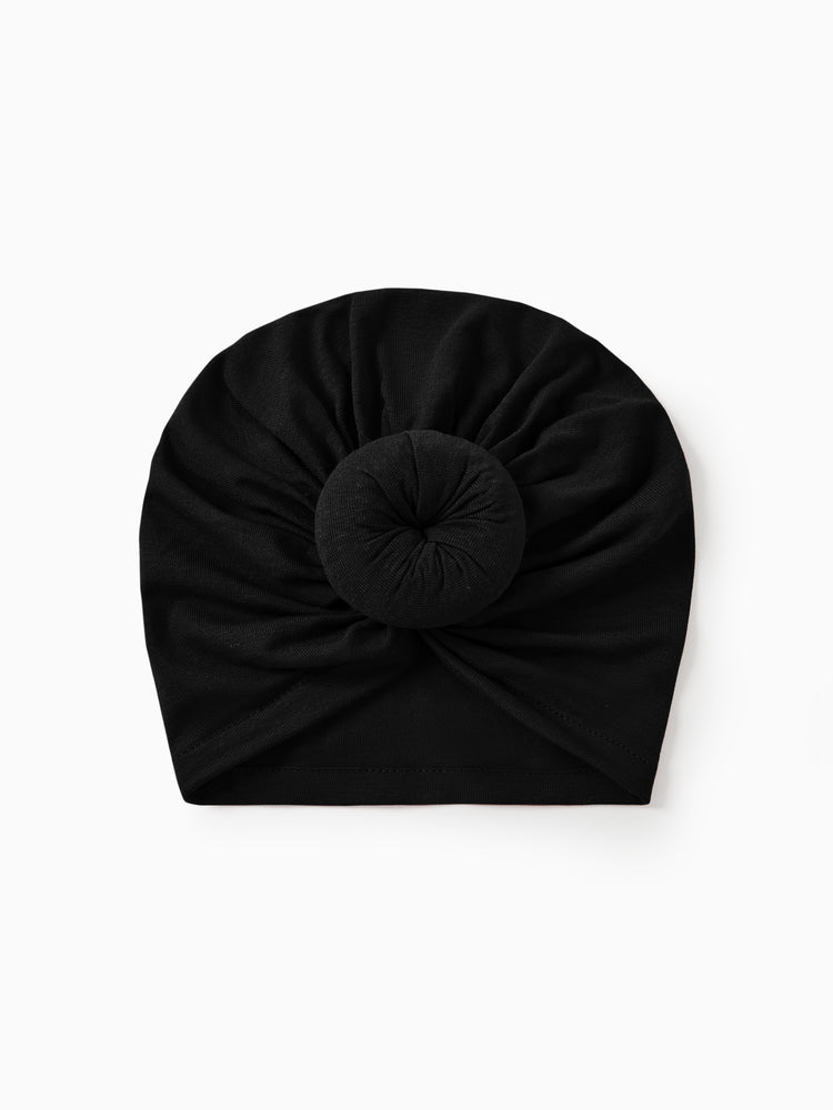 Bonnet pour nouveau-né à nœud solide et doux pour bébé/enfant, noir