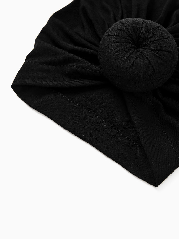 Bonnet pour nouveau-né à nœud solide et doux pour bébé/enfant, noir