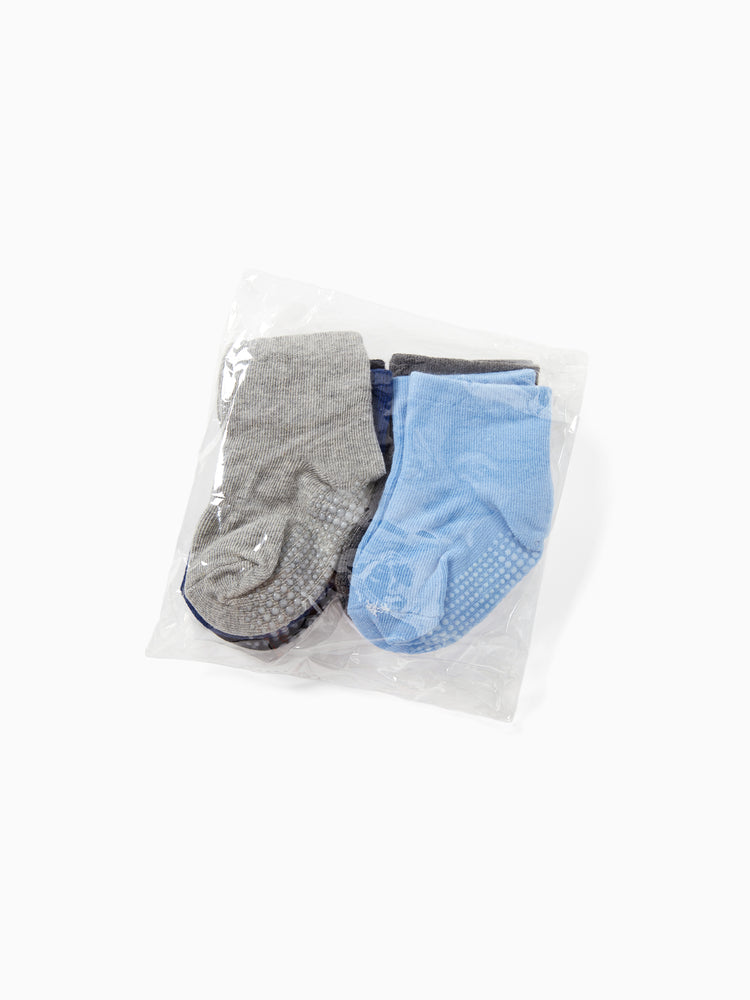 Lot de 6 paires de chaussettes antidérapantes adhésives pour bébé/enfant en bas âge, couleur pure, bleu