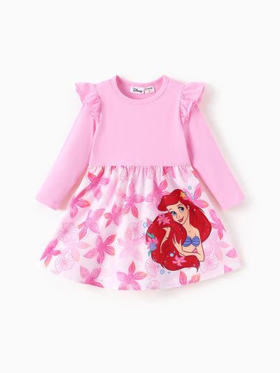 Disney Princess Toddler Girl Ariel Childlike Ruffle Flutter-sleeve Dress Pink