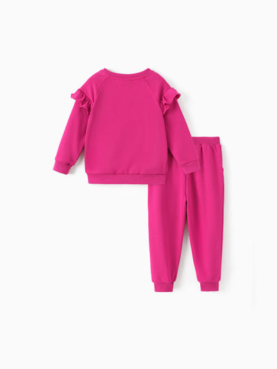 Disney Frozen Toddler Girl Elsa/Anna Ruffled Knit Fabric Top and Pants Set Hot Pink