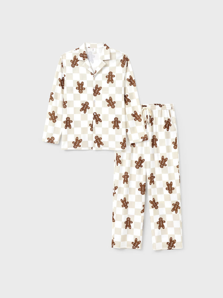 Ensemble pyjama de Noël assorti pour toute la famille, pyjama à carreaux, imprimé pain d'épices, avec chaussettes de Noël, kaki
