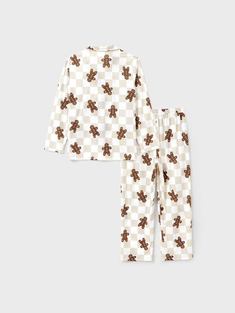 Ensemble pyjama de Noël assorti pour toute la famille, pyjama à carreaux, imprimé pain d'épices, avec chaussettes de Noël, kaki