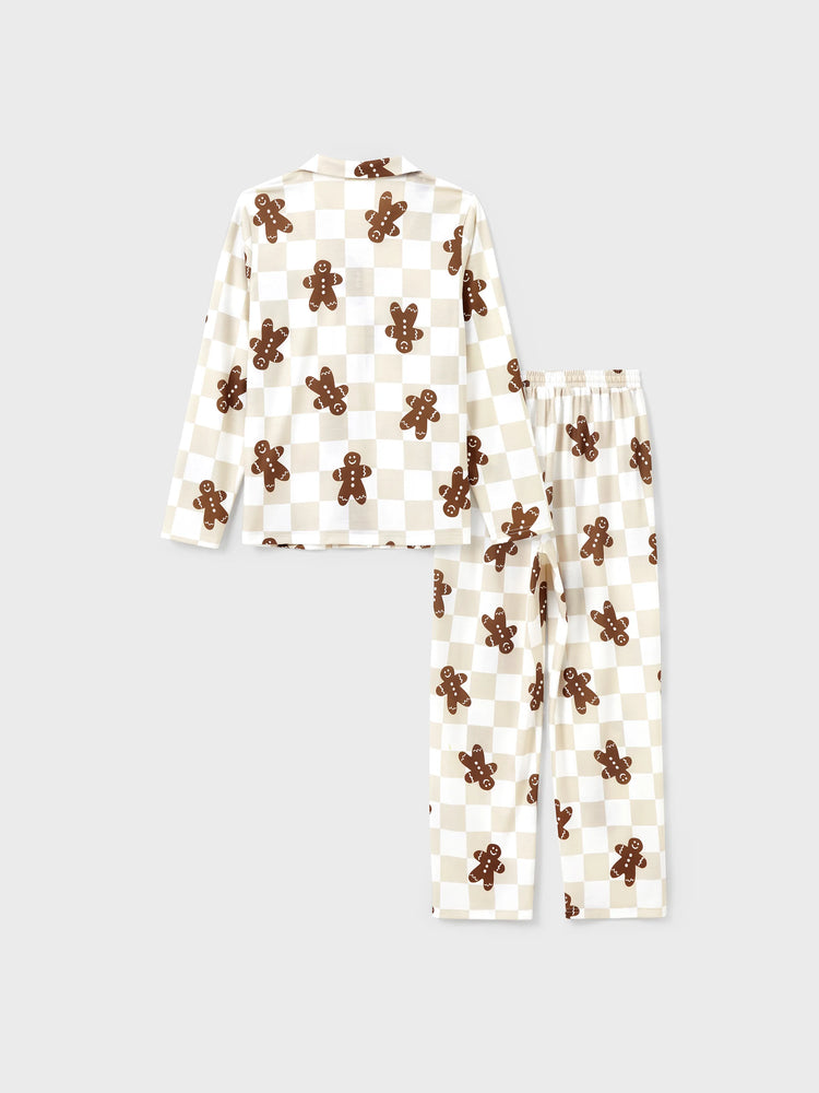 Ensemble pyjama de Noël assorti pour toute la famille, pyjama à carreaux, imprimé pain d'épices, avec chaussettes de Noël, kaki