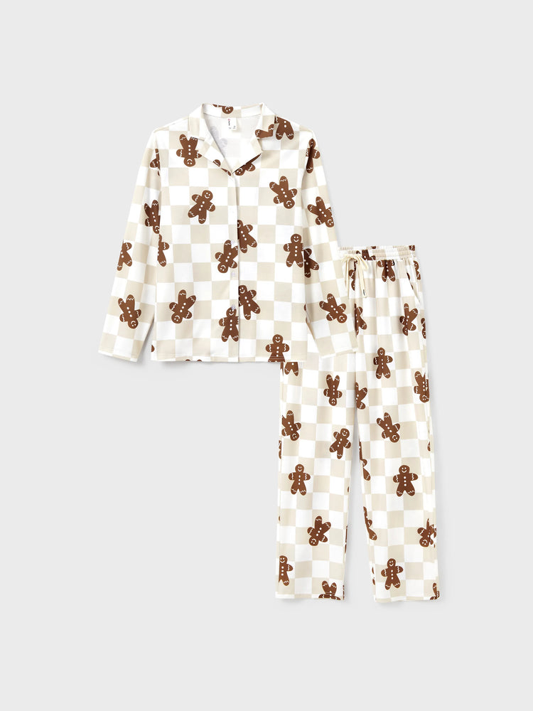 Ensemble pyjama de Noël assorti pour toute la famille, pyjama à carreaux, imprimé pain d'épices, avec chaussettes de Noël, kaki