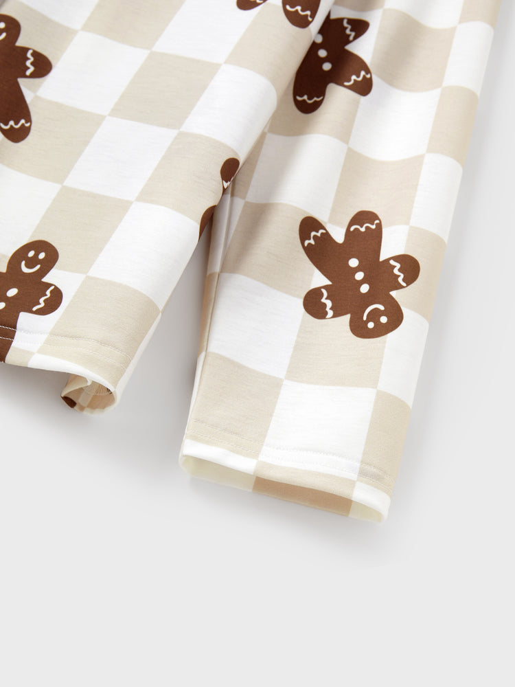 Ensemble pyjama de Noël assorti pour toute la famille, pyjama à carreaux, imprimé pain d'épices, avec chaussettes de Noël, kaki