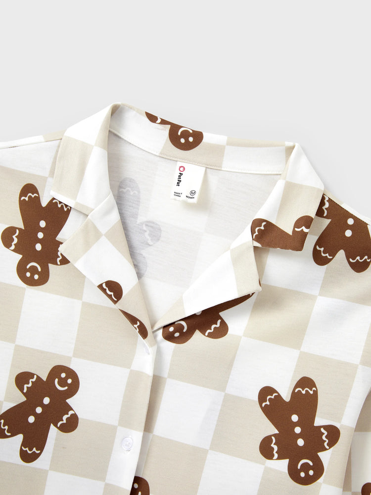 Ensemble pyjama de Noël assorti pour toute la famille, pyjama à carreaux, imprimé pain d'épices, avec chaussettes de Noël, kaki