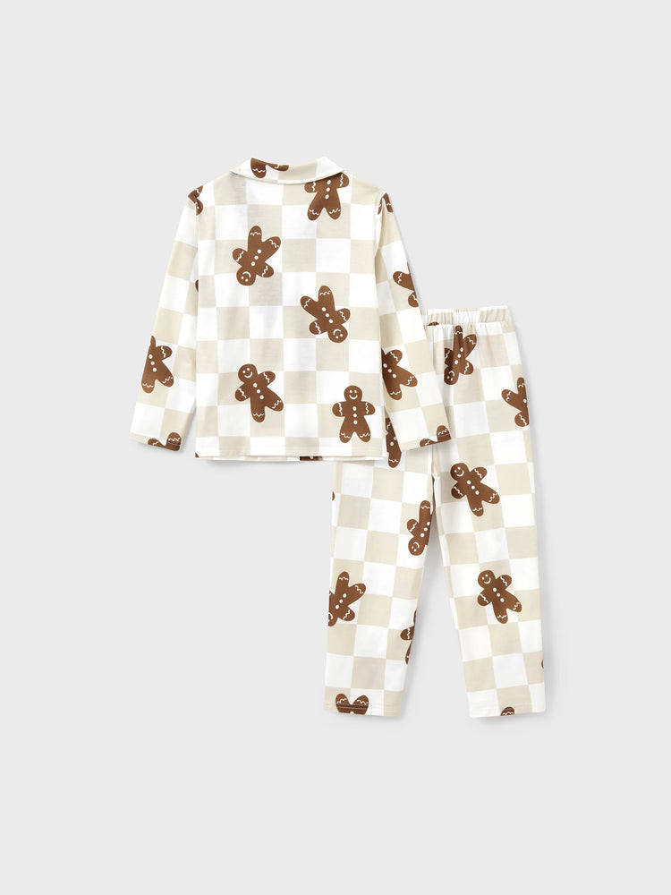 Ensemble pyjama de Noël assorti pour toute la famille, pyjama à carreaux, imprimé pain d'épices, avec chaussettes de Noël, kaki