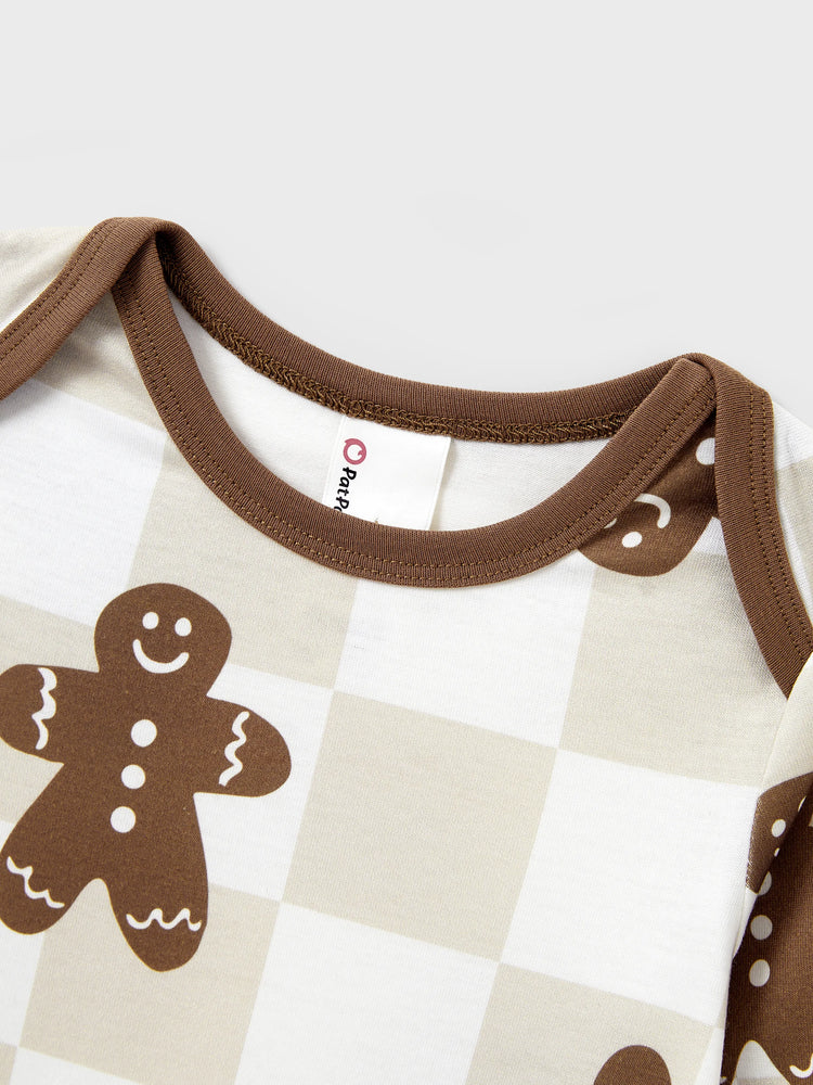 Ensemble pyjama de Noël assorti pour toute la famille, pyjama à carreaux, imprimé pain d'épices, avec chaussettes de Noël, kaki