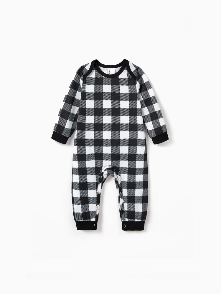 Christmas Matching Family Pajamas Set Allover Black Grid Print Long-sleeve PJS with Christmas Socks Black