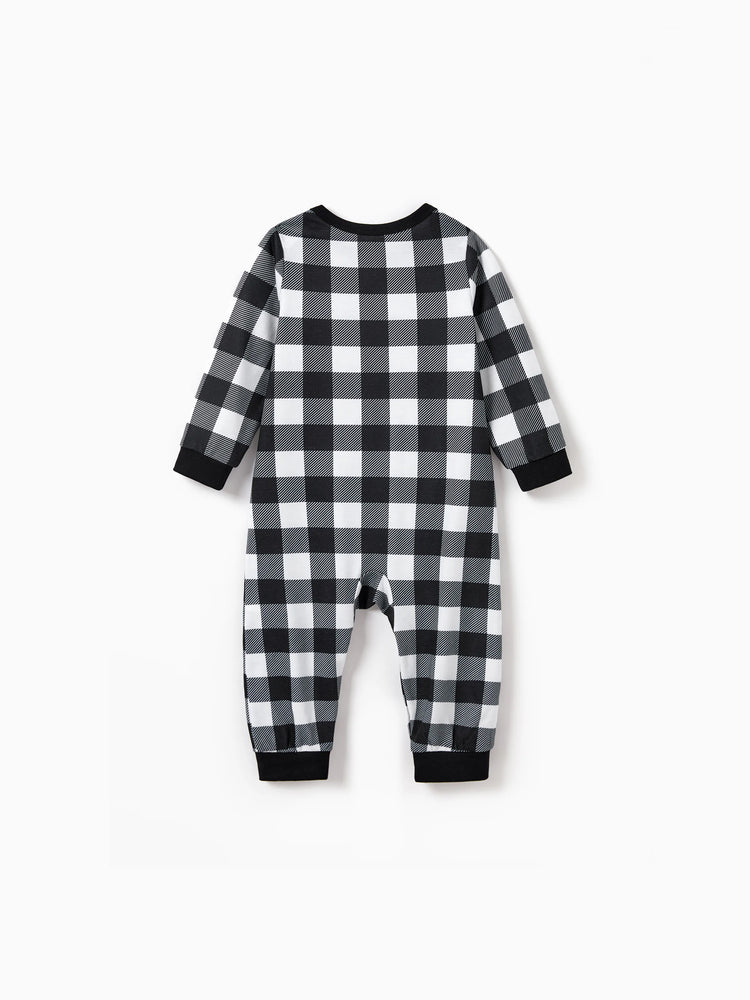 Christmas Matching Family Pajamas Set Allover Black Grid Print Long-sleeve PJS with Christmas Socks Black