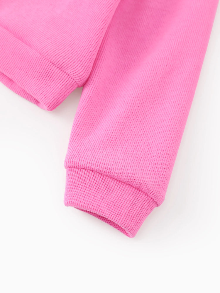 Disney Mickey and Friends Toddler Girl 2pcs Minnie Mouse Character Print Cotton Long-sleeve Top And Tweed Bowknot Skirt Set Hot Pink