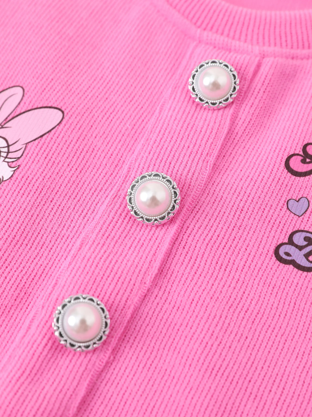 Ensemble 2 pièces pour petite fille Disney Mickey et ses amis : haut à manches longues en coton imprimé Minnie et jupe en tweed à nœud papillon, rose vif