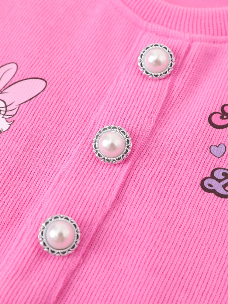 Disney Mickey and Friends Toddler Girl 2pcs Minnie Mouse Character Print Cotton Long-sleeve Top And Tweed Bowknot Skirt Set Hot Pink