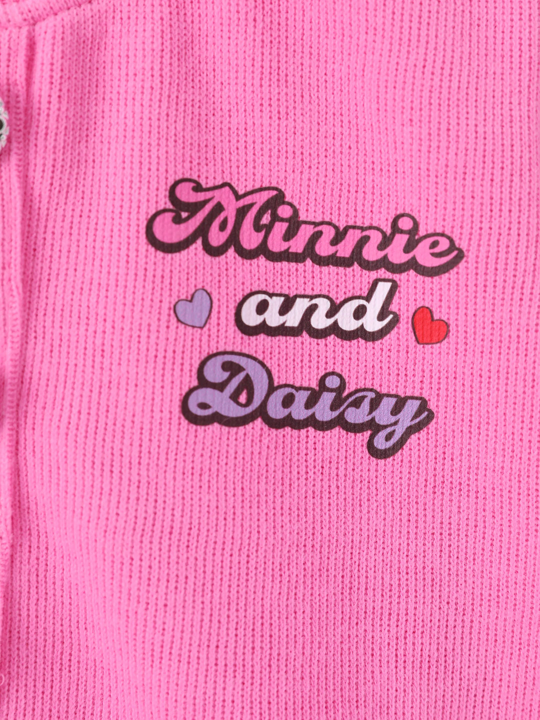 Ensemble 2 pièces pour petite fille Disney Mickey et ses amis : haut à manches longues en coton imprimé Minnie et jupe en tweed à nœud papillon, rose vif
