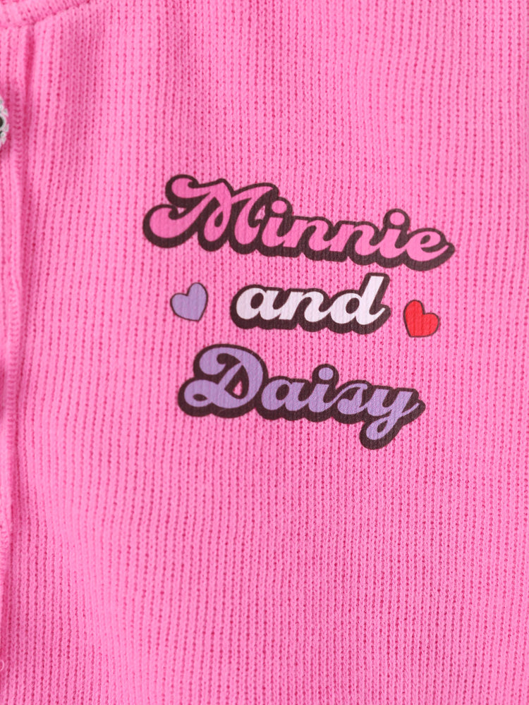 Disney Mickey and Friends Toddler Girl 2pcs Minnie Mouse Character Print Cotton Long-sleeve Top And Tweed Bowknot Skirt Set Hot Pink