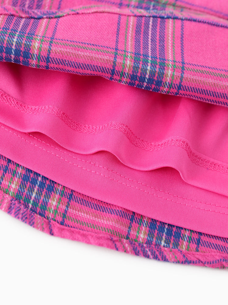 Disney Mickey and Friends Toddler Girl 2pcs Minnie Mouse Character Print Cotton Long-sleeve Top And Tweed Bowknot Skirt Set Hot Pink