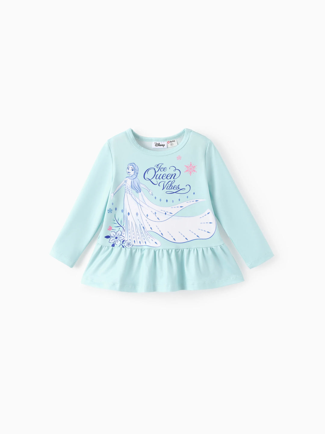 Ensemble 2 pièces haut à volants et leggings à imprimé floral Elsa pour petite fille Disney La Reine des Neiges, bleu clair