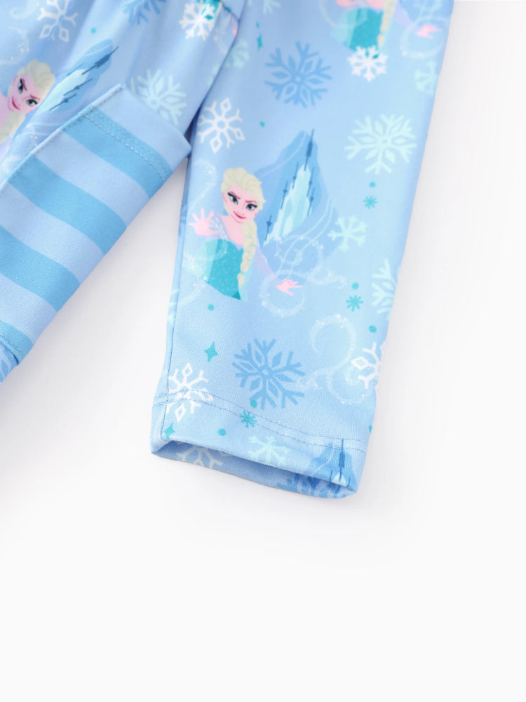 Ensemble 2 pièces haut à volants et leggings à rayures Elsa pour petite fille Disney La Reine des Neiges, bleu