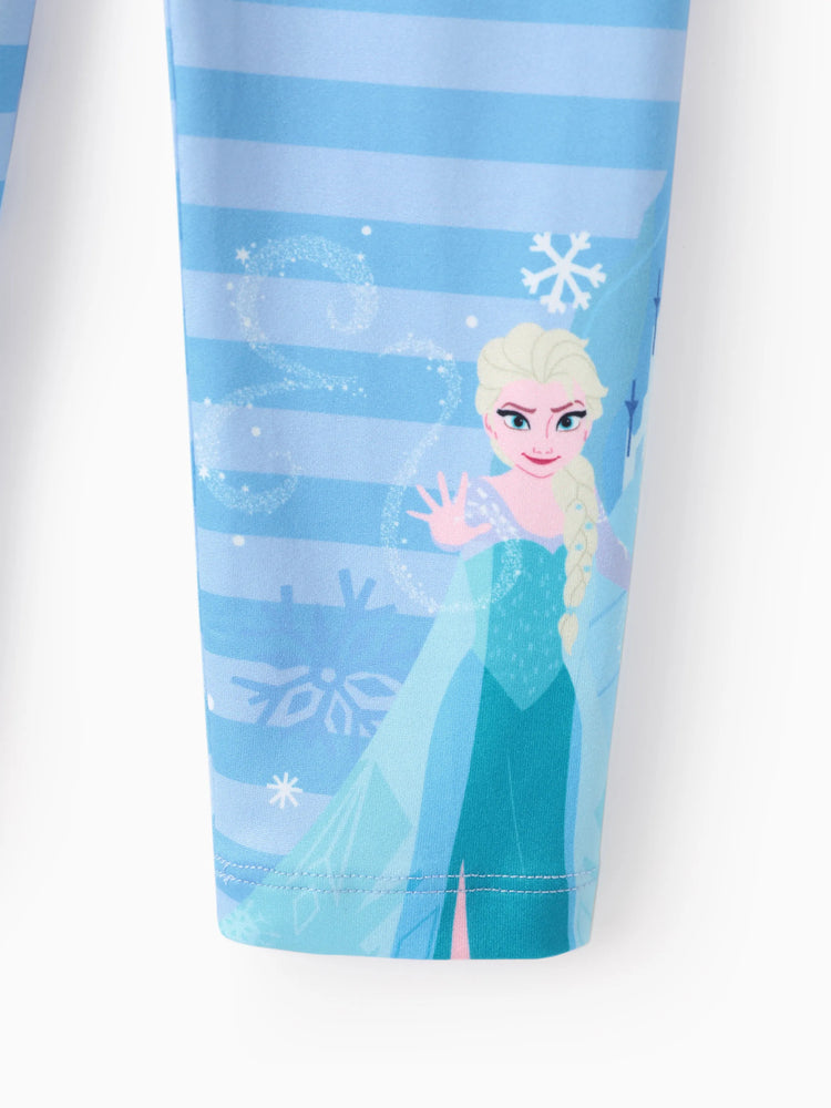 Ensemble 2 pièces haut à volants et leggings à rayures Elsa pour petite fille Disney La Reine des Neiges, bleu