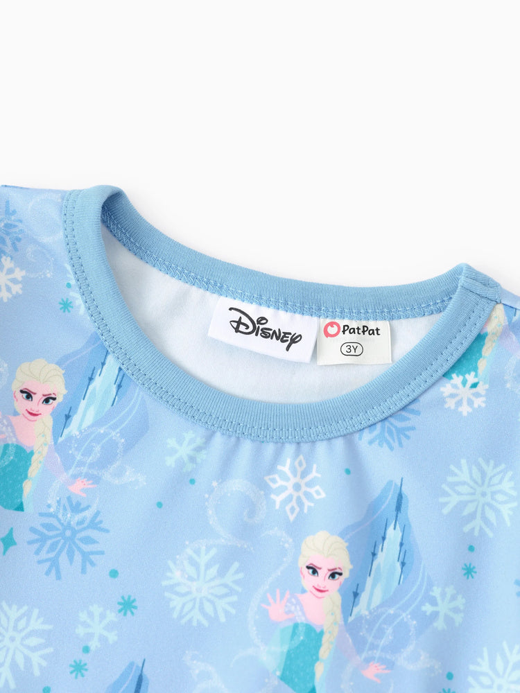 Ensemble 2 pièces haut à volants et leggings à rayures Elsa pour petite fille Disney La Reine des Neiges, bleu