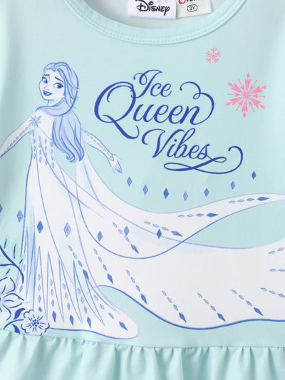 Disney Frozen Toddler Girl 2pcs Elsa Floral Print Ruffle Top and Leggings Set Light Blue