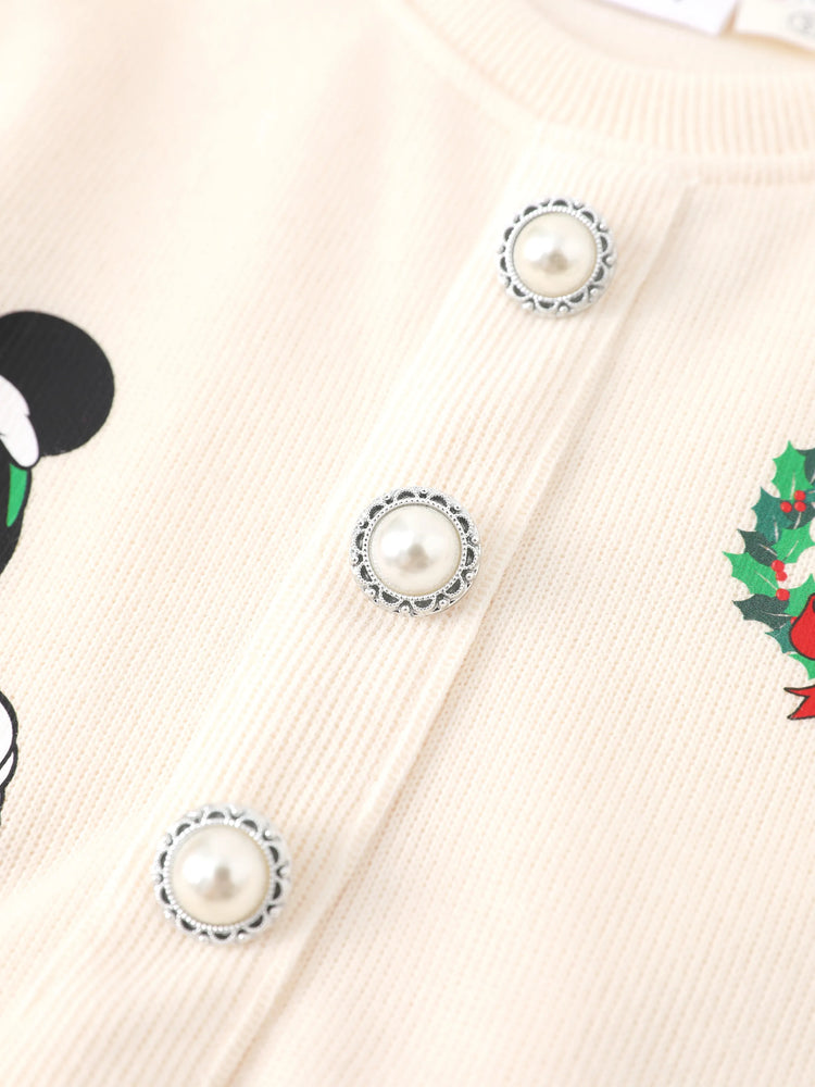 Disney Mickey and Friends Toddler Girl 2pcs Mickey Mouse Cotton Long-sleeve Top And Tweed Bowknot Skirt Set Beige