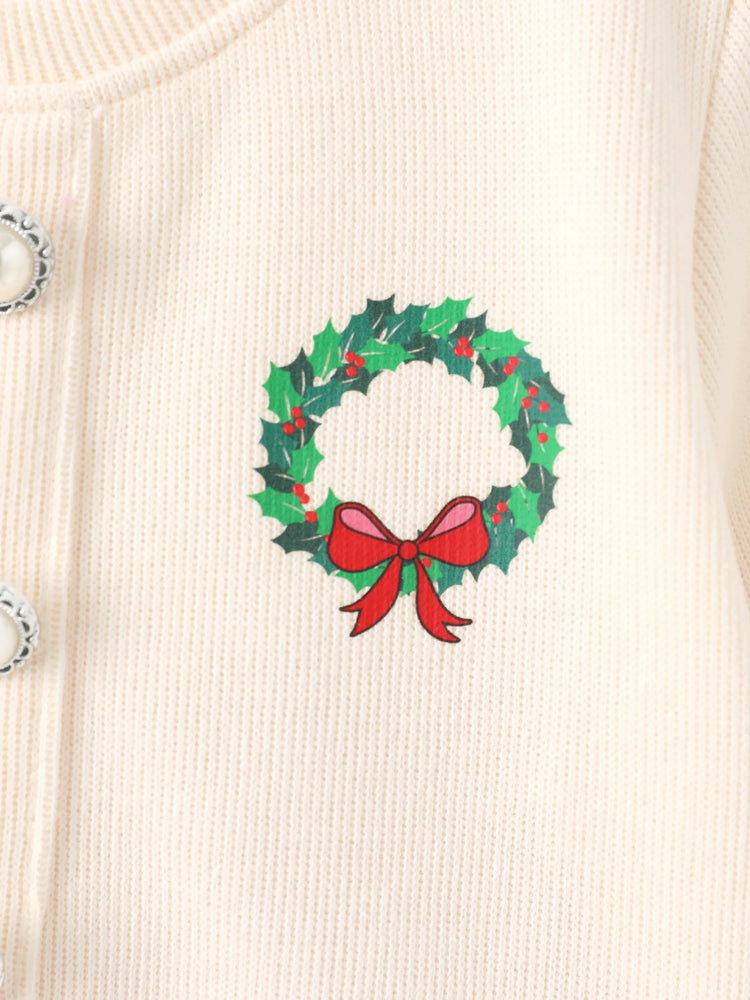 Disney Mickey and Friends Toddler Girl 2pcs Mickey Mouse Cotton Long-sleeve Top And Tweed Bowknot Skirt Set Beige