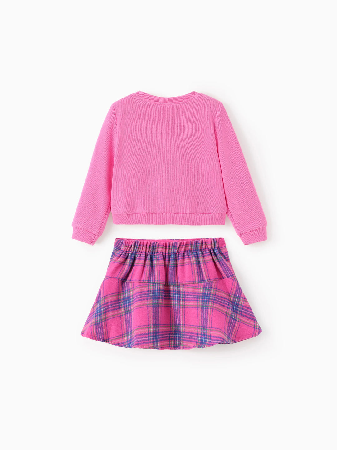 Ensemble 2 pièces pour petite fille Disney Mickey et ses amis : haut à manches longues en coton imprimé Minnie et jupe en tweed à nœud papillon, rose vif